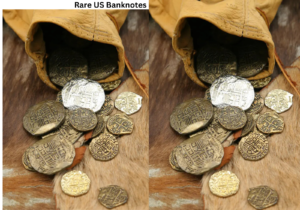 a compelling shot of various interesting error coins spilling out of a wallet or hand, mixed with regular change
