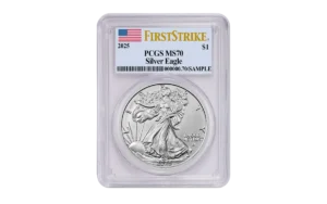 2025 $1 1-oz Silver Eagle PCGS MS70 First Strikes w/Flag Label
