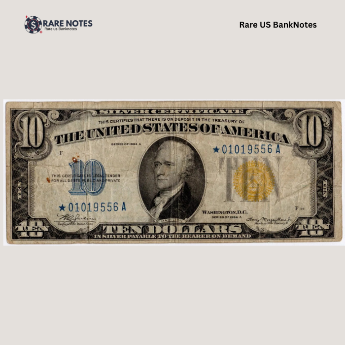 rare us banknotes 1934A $10 Silver Certificate North Africa Emergency Issue ★ Star Note – Fr.2309