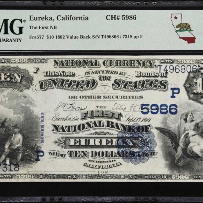 Eureka, CA $10 1882VB Fr. 577 First NB Charter #5986 PMG Choice Very Fine 35