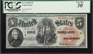 Fr. 64. 1869 $5 Legal Tender Note. PCGS Currency VF-30.
