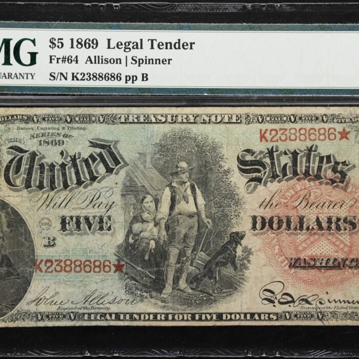 Fr. 64. 1869 $5 Legal Tender Note. PMG Very Fine 20.