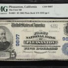 Pleasanton, CA. $5 1902 Plain Back Fr. 601 First NB Charter #9897. PMG VF 20EPQ.