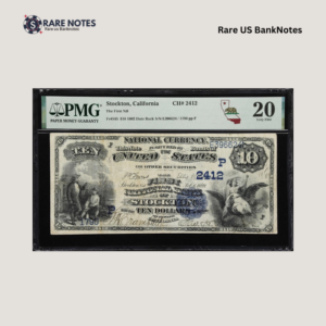 Stockton, CA. $10 1882 Date Back. Fr. 545. First NB. Charter #2412. PMG VF-20.