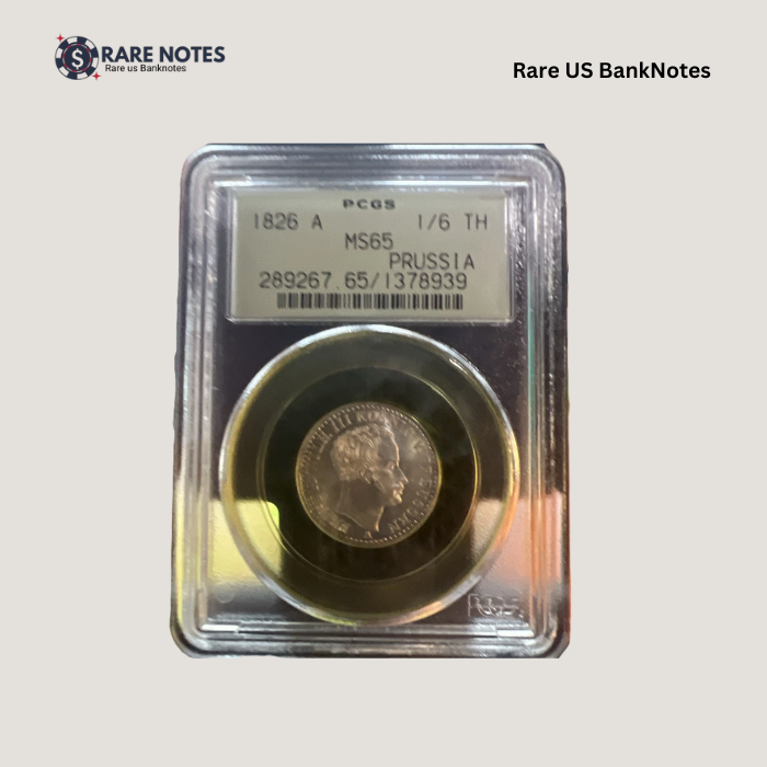 1826-A Prussia 1/6 Thaler | Berlin Mint | PCGS MS65 | Gem Uncirculated | Rare German States Silver Coin 1826-A Prussia 1/6 Thaler | Berlin Mint | PCGS MS65 | Gem Uncirculated | Rare German States Silver Coin