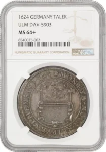 s-l1600 (1) GERMANY. Ulm. Taler, 1624. Ulm Mint. In the name of Ferdinand II. NGC MS-64+.