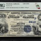 Stockton, CA. $10 1882 Date Back. Fr. 545. First NB. Charter #2412. PMG VF-20.